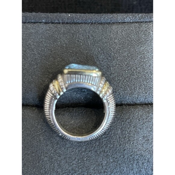 Judith Ripka Couture JR2 Blue Topaz & Diamond SS & 18kt Gold Ring Sz 4.5 - Picture 3 of 4